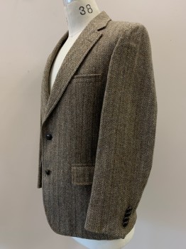 GANT, Beige, Cream, Blue, Wool, Herringbone, 2 Buttons, Single Breasted, Notched Lapel, 3 Pockets, CB Vent