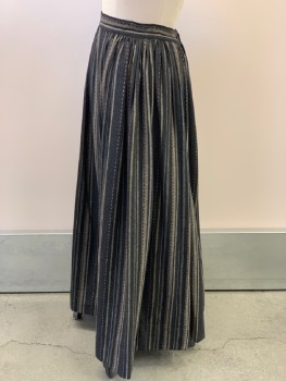 NO LABEL, Black, Beige, Pink, White, Wool, Stripes, Gathered Skirt, Fitted Button Back Waistband,  Floor Length, Deep Hem, Made To Order