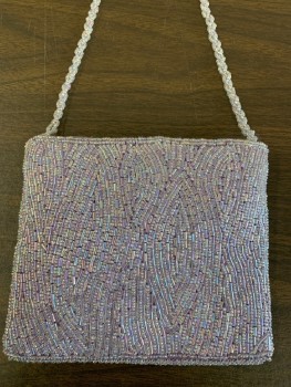 Womens, Purse, NL, Lilac Purple, Clear, Synthetic, Lilac Purple Base With Small Clear Bugle & Seed Beads, Zipper Closure, Beaded Strap