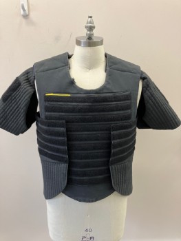 Mens, Vest, N/L, Faded Black, Cotton, Solid, 40, Scoop Neck, Sleeveless, with( Detachable Sleeves,)  Quilted, Multiple Horizontal Velcro Straps           *Distress*