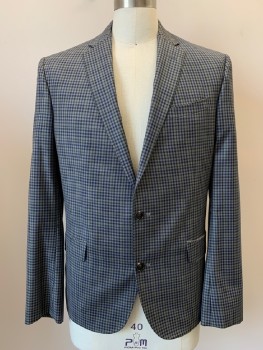 Mens, Sportcoat/Blazer, TED BAKER, Gray, Navy Blue, Black, Wool, Check , 42L, L/S, 2 Buttons, Single Breasted, Notched Lapel, 3 Pockets,