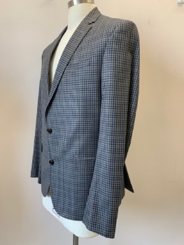 Mens, Sportcoat/Blazer, TED BAKER, Gray, Navy Blue, Black, Wool, Check , 42L, L/S, 2 Buttons, Single Breasted, Notched Lapel, 3 Pockets,