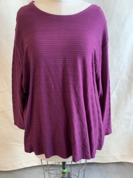 Womens, Top, BASIC EDITIONS, Red Burgundy, Cotton, Solid, 4X, Scoop Neckline, Long Sleeves, Horizontal Ribbed Knit