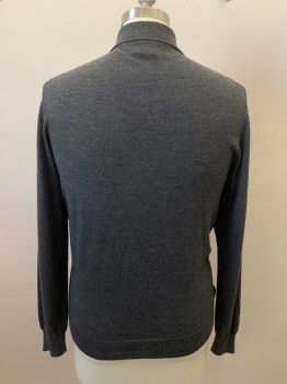 Mens, Pullover Sweater, JOSEPH & LYMAN, Heather Gray, Wool, Solid, M, POLO, 3 Bttns,