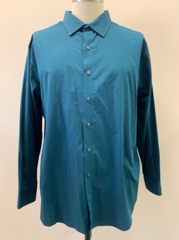 Mens, Casual Shirt, SYNRGY, Teal Blue, Polyester, Cotton, Dots, 2 XL, L/S, Button Front, Collar Attached