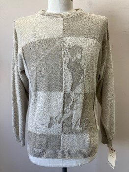 Mens, Sweater, GRAND SLAM, L, Beige, Check, Golf Print, CN, L/S, Knit