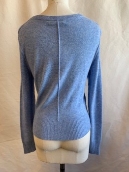Womens, Cardigan Sweater, AQUA, Lt Blue, Cashmere, Heathered, XS, Button Front, 3 3/4" Ribbed Knit Waistband/Cuff, Long Sleeves, Ribbed Knit Scoop Neck, *Pull Back Right Sleeve*