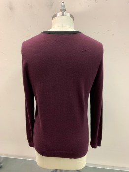 Mens, Pullover Sweater, THEORY, Black, Red Burgundy, Cashmere, Color Blocking, XL, CN,