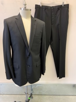 Mens, Suit, Jacket, BROOKS BROTHERS, Black, Wool, 42XL, Notched Lapel, Single Breasted, Button Front, 2 Buttons,  3 Pockets