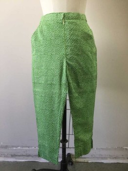Womens, Pants, N/L, Green, White, Polyester, Cotton, Polka Dots, 30, High Waisted, Invisible Zip Front, Capri, 2 Pockets, Elastic Back Waist, Little Sheer
