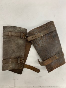 Unisex, Sci-Fi/Fantasy Gauntlets, MTO, Dusty Brown, Leather, Solid, 2 Leather Straps, Silver Buckles, Aged/Distressed,