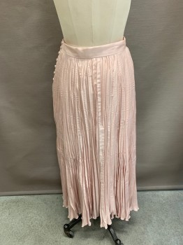 Womens, Skirt, Long, RACHEL COMEY, Ballet Pink, Polyester, Solid, W27, S, 7 Clear Buttons, Pleated