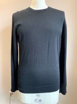 Mens, Pullover Sweater, REISS, Black, Wool, Solid, L, L/S, Crew Neck