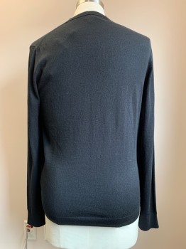 Mens, Pullover Sweater, REISS, Black, Wool, Solid, L, L/S, Crew Neck