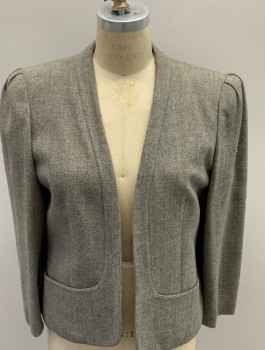 PEABODY HOUSE, Gray, Cream, Taupe, Wool, Rayon, Tweed, Open Front, 2 Pleats On Shoulder, 2 Pckts