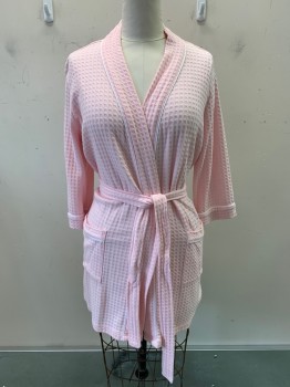 NO LABEL, Pink, White, Cotton, Polyester, Solid, L/S, Textured Fabric, Top Pockets, with Matching Belt