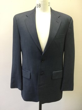 Mens, Suit, Jacket, N/L, Blue, Wool, Solid, 38R, Single Breasted, Collar Attached, Notched Lapel, 2 Buttons,  3 Pockets,