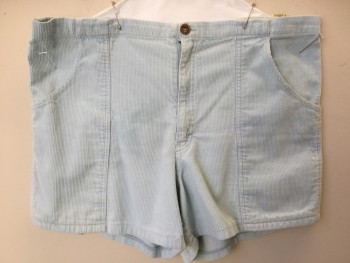 Womens, Shorts, WEEDS, Baby Blue, Cotton, Solid, 38, Light Baby Blue Corduroy, 1" Waistband, 3 Pockets, Zip Front,