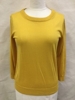 Womens, Pullover, J CREW, Goldenrod Yellow, Wool, Solid, L, Round Neck,  Long Sleeves,