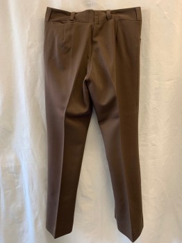 N/L, Brown, Polyester, Solid, Flat Front, Zip Fly, Belt Loops, 4 Pockets, Slight Boot Cut,