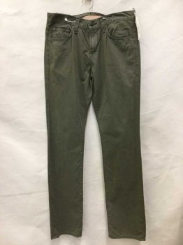 J. BRAND, Olive Green, Cotton, Solid, Olive, Jean-cut, Flat Front, Zip Front,