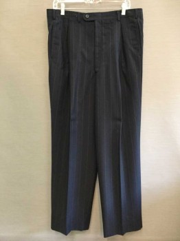 Mens, 1990s Vintage, Suit, Pants, DORMAN WINTHROP, Navy Blue, Gray, Wool, Stripes - Pin, Pleated