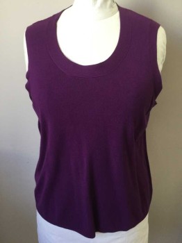 Womens, Pullover, CHARTER CLUB, Aubergine Purple, Solid, 3X, Sleeveless, Scoop Neck, Ribbed Knit Collar/ArmHole/Waistband