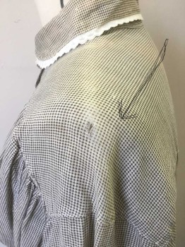 N/L, Gray, Cotton, Check - Micro , L/S, Hook & Eyes at Front, Peter Pan Collar with White Scallopped Lace, 2" Wide Waistband, Self Ruffle at Knee Level, 2 Horizontal Tucks Near Hem,