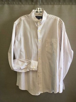 CLAYBROOKE, White, Lavender Purple, Poly/Cotton, Stripes, Stand Collar, Long Sleeves, 1 Pocket, Long Sleeves,