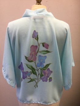 COLOURS, Lt Blue, Lavender Purple, Purple, Blue, Green, Polyester, Floral, Georgette, Short Sleeves, Flowers Printed Center Back, Kimono Style