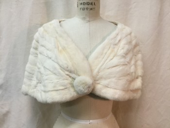 Womens, Fur Stole, TRUDI, Cream, Fur, Solid, S/m, Cute Short Shoulder Wrap, Large Fur Covered Working Button Front