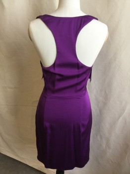 CO OP, Purple, Silk, Solid, Deep V-neck, with Butterfly Wing-like, Draping Front, Razor Back, Side Zip