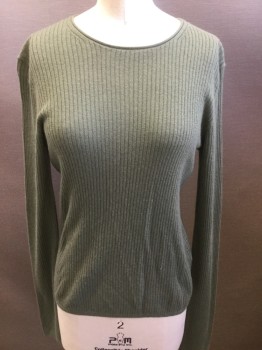 Womens, Pullover, VINCE, Sage Green, Cashmere, Solid, M, Crew Neck, Rib Knit, Long Sleeves,