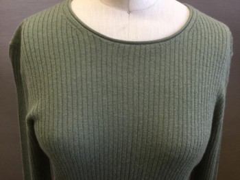 Womens, Pullover, VINCE, Sage Green, Cashmere, Solid, M, Crew Neck, Rib Knit, Long Sleeves,