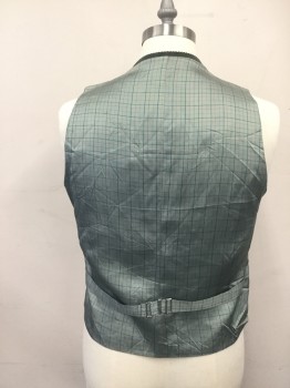 Mens, Vest, N/L, Forest Green, Cotton, Polyester, Solid, Grid , 40, Corduroy Front, 4 Buttons, 2 Flap Pockets, Light Green with Orange/Green Grid Polyester Satin Back with Self Attached Belt