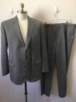 WESTERN COSTUME CO, Gray, Lt Gray, Wool, Herringbone, 3 Pockets, 2 Buttons,  Notched Lapel,