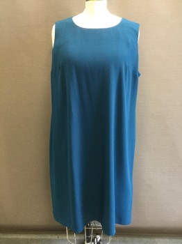 Womens, Dress, Sleeveless, R&M RICHARDS, Teal Blue, Polyester, Spandex, Solid, 20W, Crepe, Scoop Neck, Zip Back, Knee Length