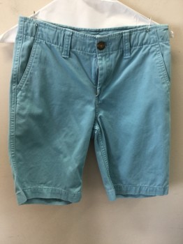 Childrens, Shorts, LANDS END, Sky Blue, Cotton, Solid, 12, Flat Front, Zip Fly, 4 Pockets