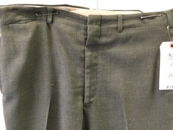 N/L, Olive Green, Polyester, Wool, Solid, Flat Front, 5 Pockets, Cuffed
