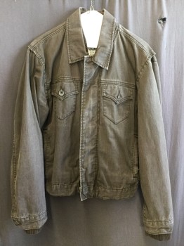 Mens, Jean Jacket, LEVI'S, Brown, Cotton, Solid, S, Faded Brown Denim, Zip and Snap Front, Collar Attached, W/ribbed Collar Inside, Flap Pockets