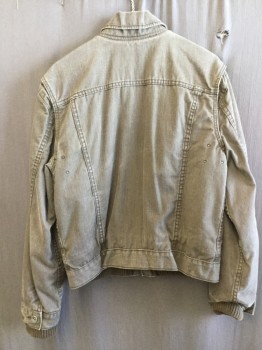 Mens, Jean Jacket, LEVI'S, Brown, Cotton, Solid, S, Faded Brown Denim, Zip and Snap Front, Collar Attached, W/ribbed Collar Inside, Flap Pockets