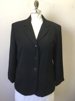 Womens, Blazer, EVAN PICONE, Black, Polyester, Solid, B:48, Single Breasted, Notched Lapel, 4 Buttons, Padded Shoulders, 2 Welt Pockets