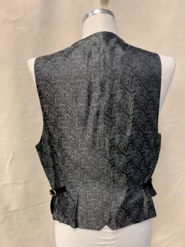 EFFETTI, Black, Gray, Wool, Stripes - Pin, 5 Button Front, 2 Welt Pockets, Gray/Silver Black Jacquard Paisley Floral Back with Self Attached Side Waist Belt/Buckles