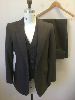 GIVENCHY/ACADEMY AWA, Brown, Wool, with Gray Dotted and Solid Pinstripes, Single Breasted, Notched Lapel, 2 Buttons, 3 Pockets, Double Vents in Back,