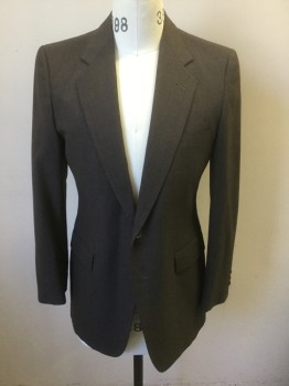 Mens, 1980s Vintage, Suit, Jacket, GIVENCHY/ACADEMY AWA, Brown, Wool, 38R, with Gray Dotted and Solid Pinstripes, Single Breasted, Notched Lapel, 2 Buttons, 3 Pockets, Double Vents in Back,