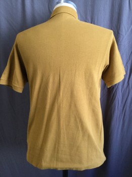 LACOSTE, Camel Brown, Cotton, Solid, Collar Attached, 2 Button Front, Short Sleeves,