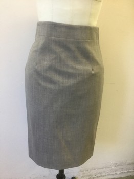 Womens, Skirt, Knee Length, BANANA REPUBLIC, Taupe, Wool, Lycra, Solid, 0, Pencil Skirt, Seam/Stitching 2" Down From Waist, Curved Seam Under Waist in Back, Invisible Zipper at Center Back Waist, Vent at Center Back Hem