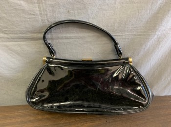 N/L, Black, Patent Leather, Gold Clasp, 1 Self Handle, Black Faille Lining,
