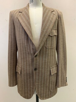 NL, Dk Brown, Beige, Blue, Wool, Stripes - Vertical , Herringbone, Notched Lapel, Single Breasted, Button Front, 2 Buttons, 3 Pockets Multiples, See FC064454