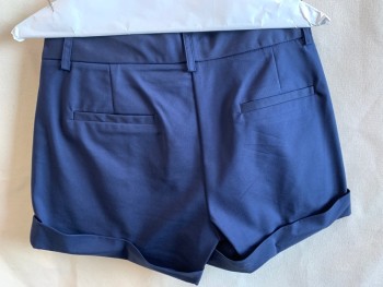 Womens, Shorts, PATRIZIA LUCA , Navy Blue, Cotton, Elastane, Solid, XS, 2" Waistband with Belt Hoops, Flat Front, Zip Front, 4 Pockets, with Cuff Hem